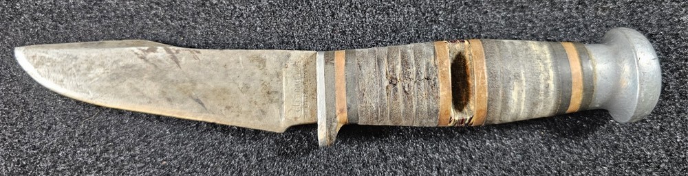 Vintage Cattaraugus WWII Fixed Blade Knife W/ Piece Of Scale Missing From Handle