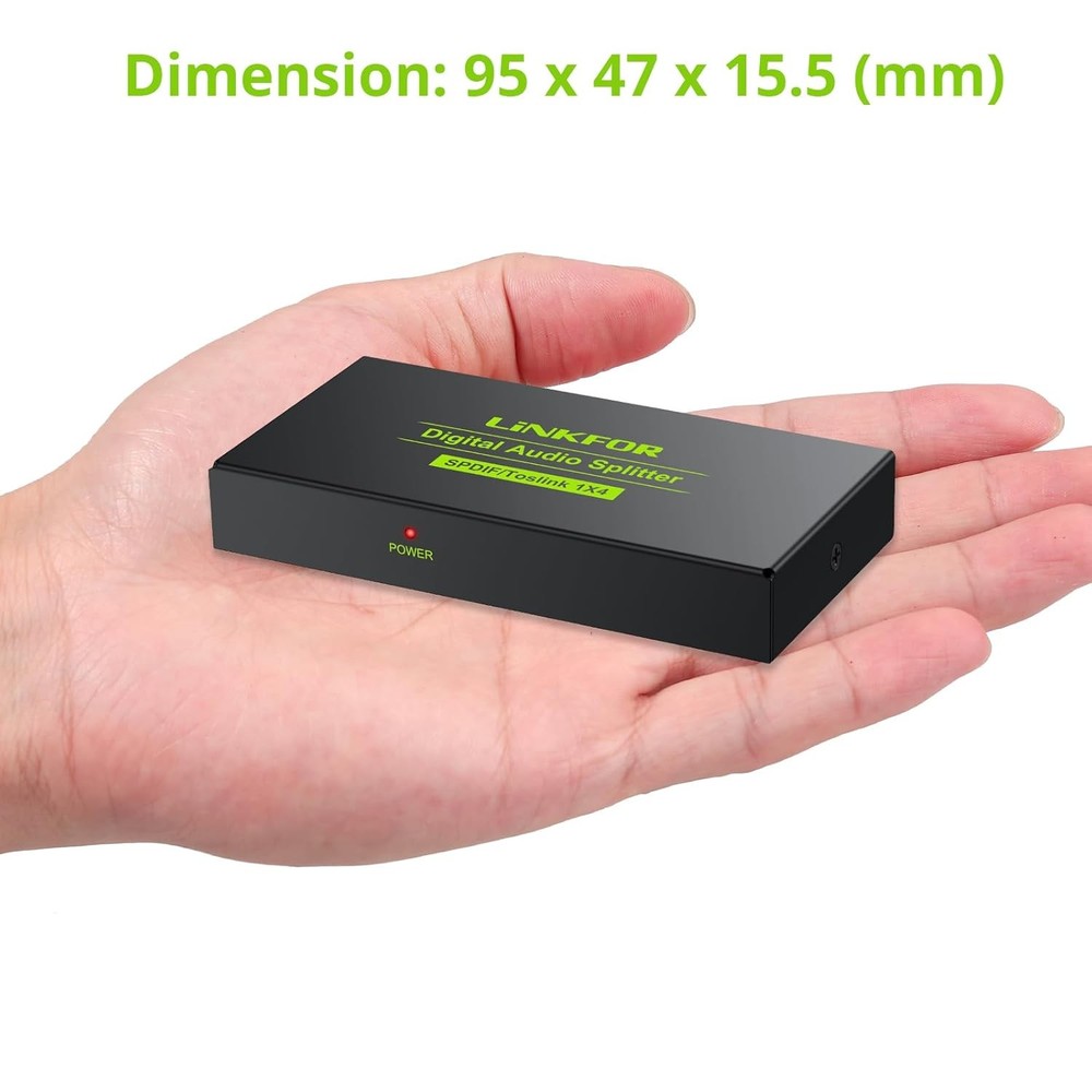 LiNKFOR Digital Optical Audio 1x4 Splitter SPDIF Toslink Black