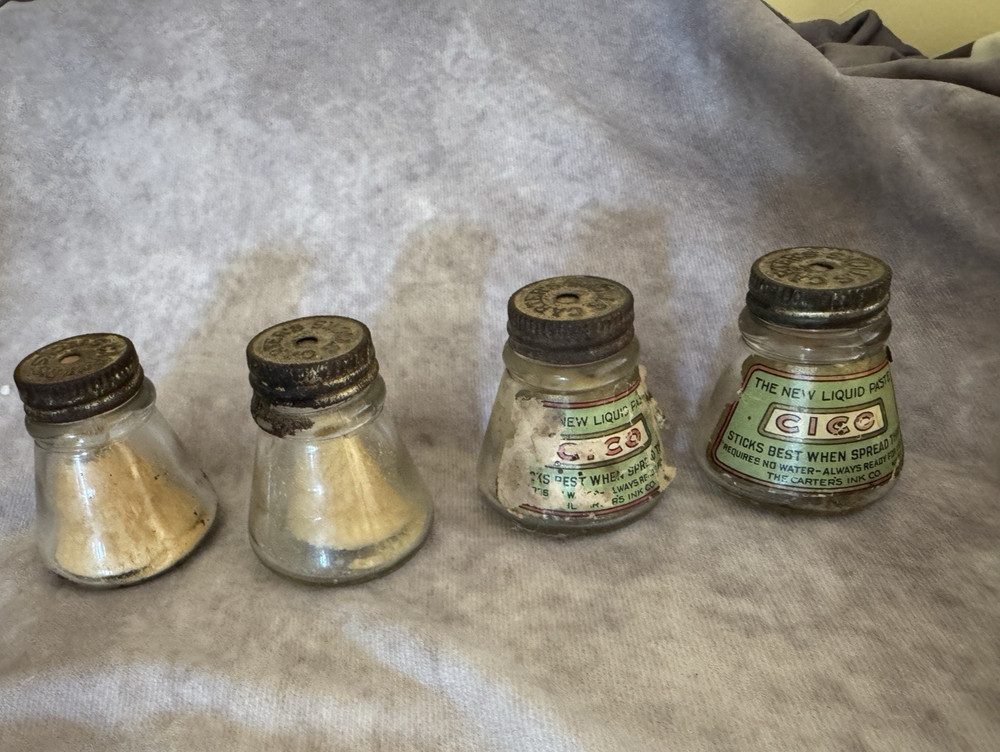 LOT Vtg 7 School Jars- 4 Carter's Cico Liquid Paste Glue Bottles 3 Assorted Inks