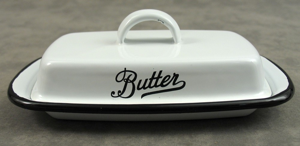 WHITE ENAMEL BUTTER DISH for Stick Butter ENAMELWARE