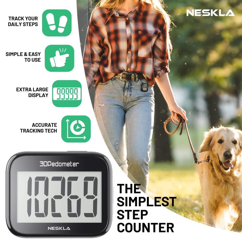 838 3D Pedometer for Walking, Simple Step Counter and Tracker with Large Digi...