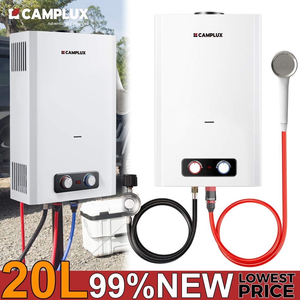 CAMPLUX Tankless Water Heater, 5.28 GPM Propane Water Heater Cabin Tiny House