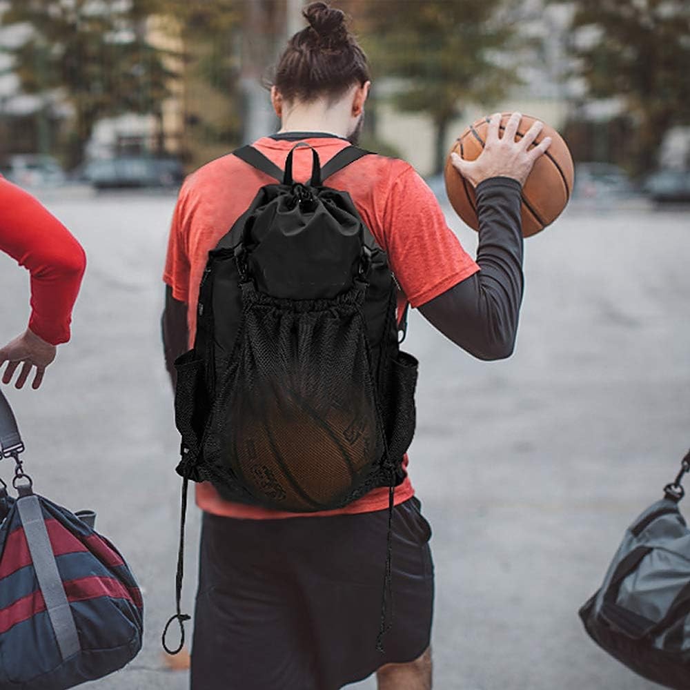 STAY GENT Drawstring Basketball Backpack for Boys, Foldable one size, Black