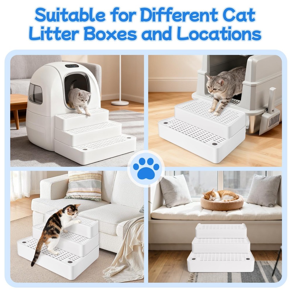Bartuke Extra Large 3 Steps Litter Box Ramp Adjustable Cat Litter Box Step with