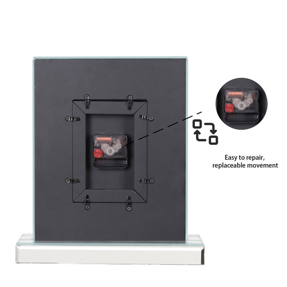 Polished Silver Table Desktop Clock Crush Diamond Surrounded Fireplace Ornaments