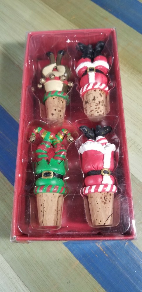 2004 BOSTON WAREHOUSE CHRISTMAS DECORATIVE CORK BOTTLE STOPPERS FOR WINE, Sealed