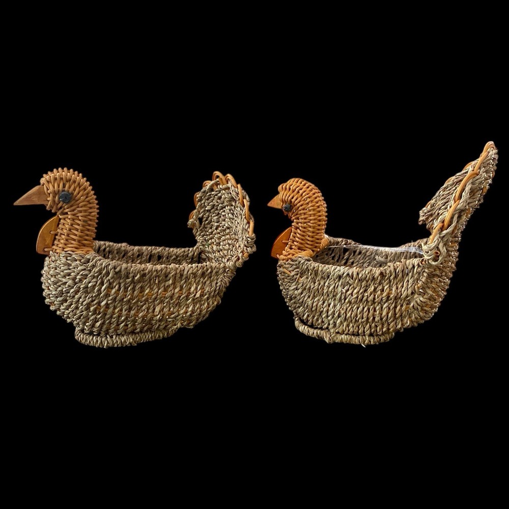2 Rustic Turkey Baskets Thanksgiving Decor (1 Plastic Liner ) Fruit Bread