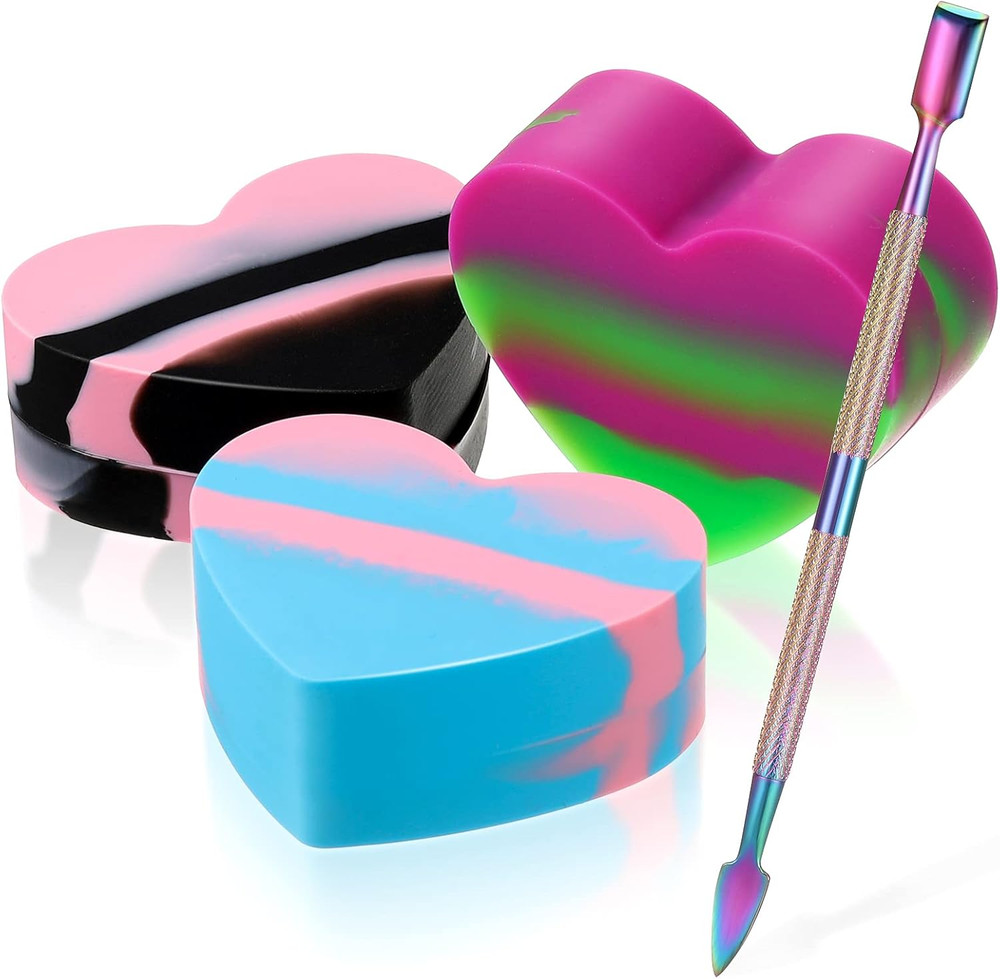 3 Pieces Heart Shaped Silicone Wax Containers Assorted Colors Silicone Container