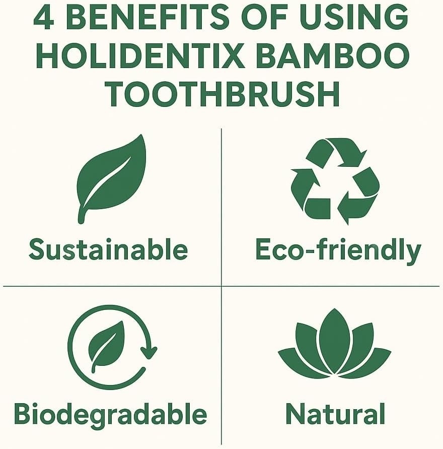 Holidentix Manual Toothbrush, Bamboo Handle, Boar Bristles, Biodegradable, Plast