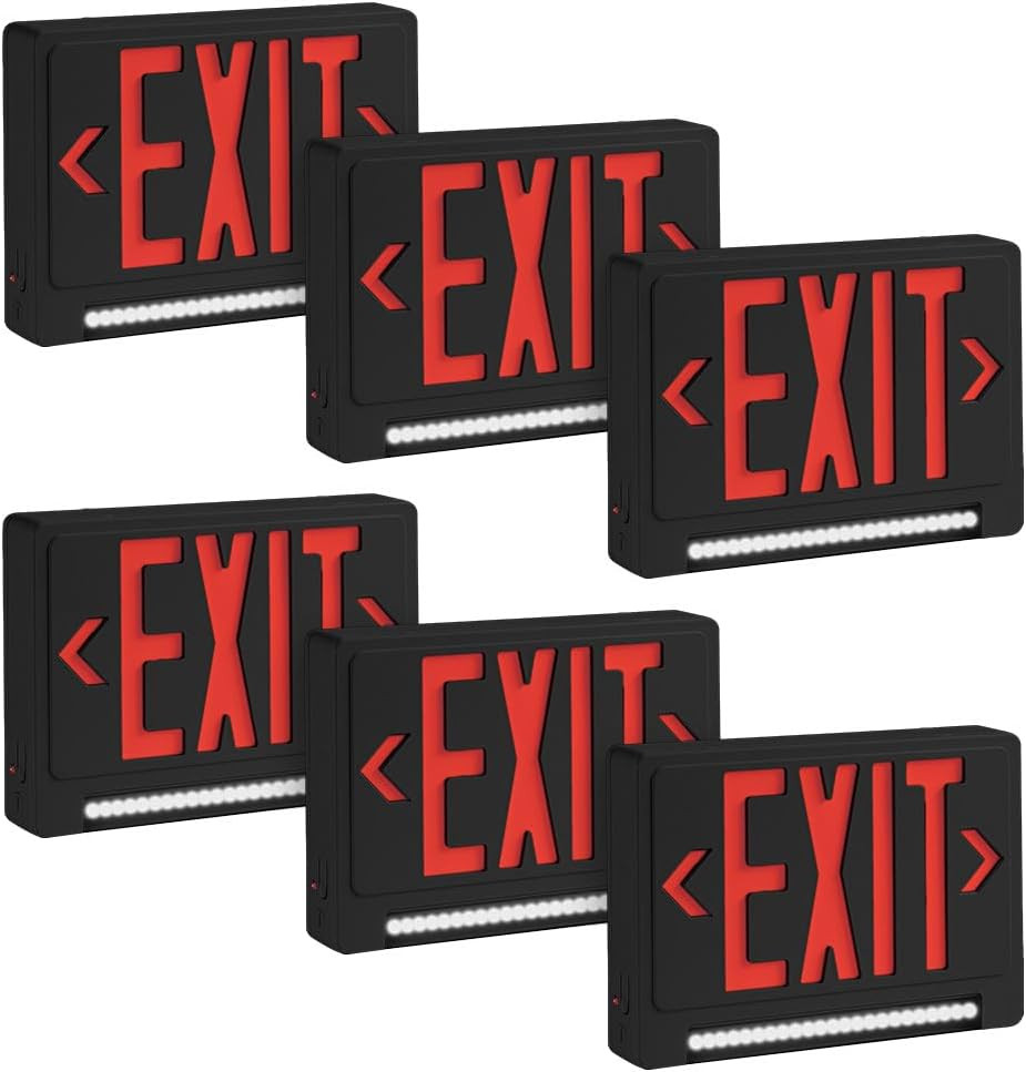 6 Pack LED Exit Signs with Battery Backup - Bright & Energy Efficient