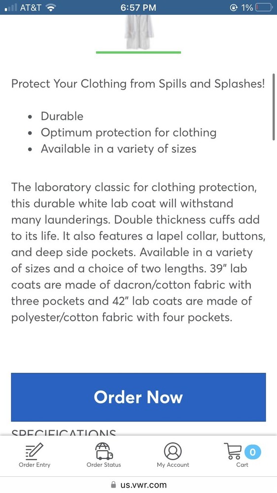 VWR unisex Lab Coat