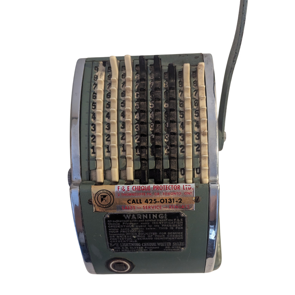 Vintage F&E Cheque Protector Ltd. Manual Check Writer / Check Protector – Heavy
