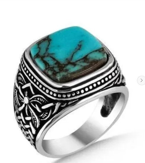 925-Sterling Silver Solid-Silver Men's Ring Handmade Natural Gemstone Turquoise