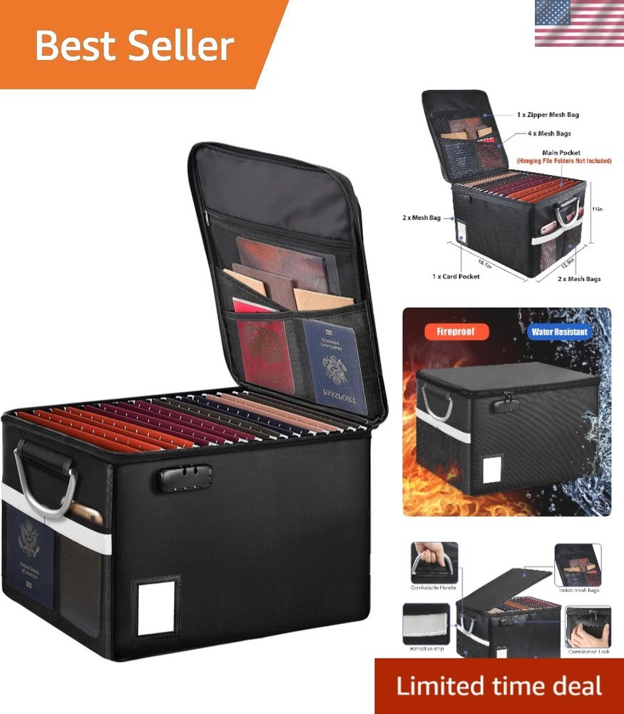 Portable Fireproof File Folder Box with Lock for Legal & Letter Size Documents