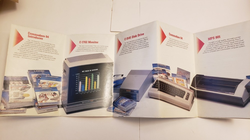 Vintage Commodore 64 Hardware / Software 5-fold Brochure Comparison Ad 1984