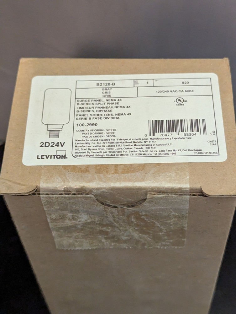 Leviton Type 2 Surge Protective Panel 120/240 VAC Split Phase 130ka Per Phase