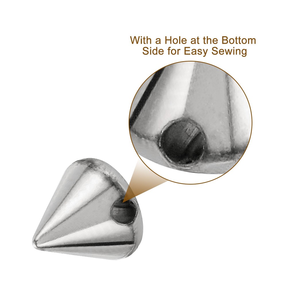 200Pcs Acrylic Spike Cone Studs, 8x8mm Flat Back Sew on Punk Beads (Silver)