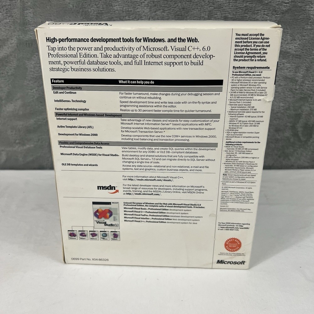 Microsoft Visual C++ 6.0 Professional Edition 048-00318 CLEAN DISC