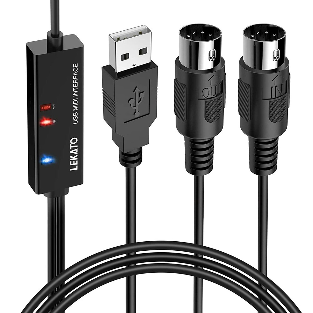 LEKATO USB To MIDI Interface 5 Pin MIDI USB Interface Cable 6.5ft 16 Channels