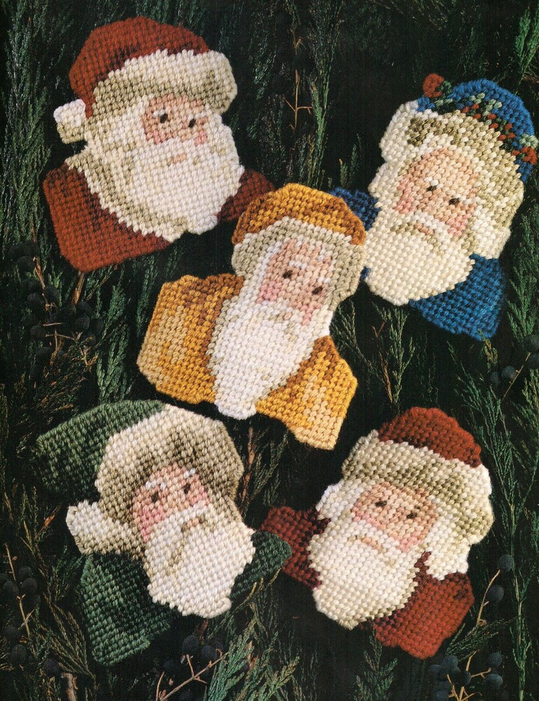 SANTA ORNAMENTS 5 DESIGNS CHRISTMAS PLASTIC CANVAS PATTERN INSTRUCTIONS
