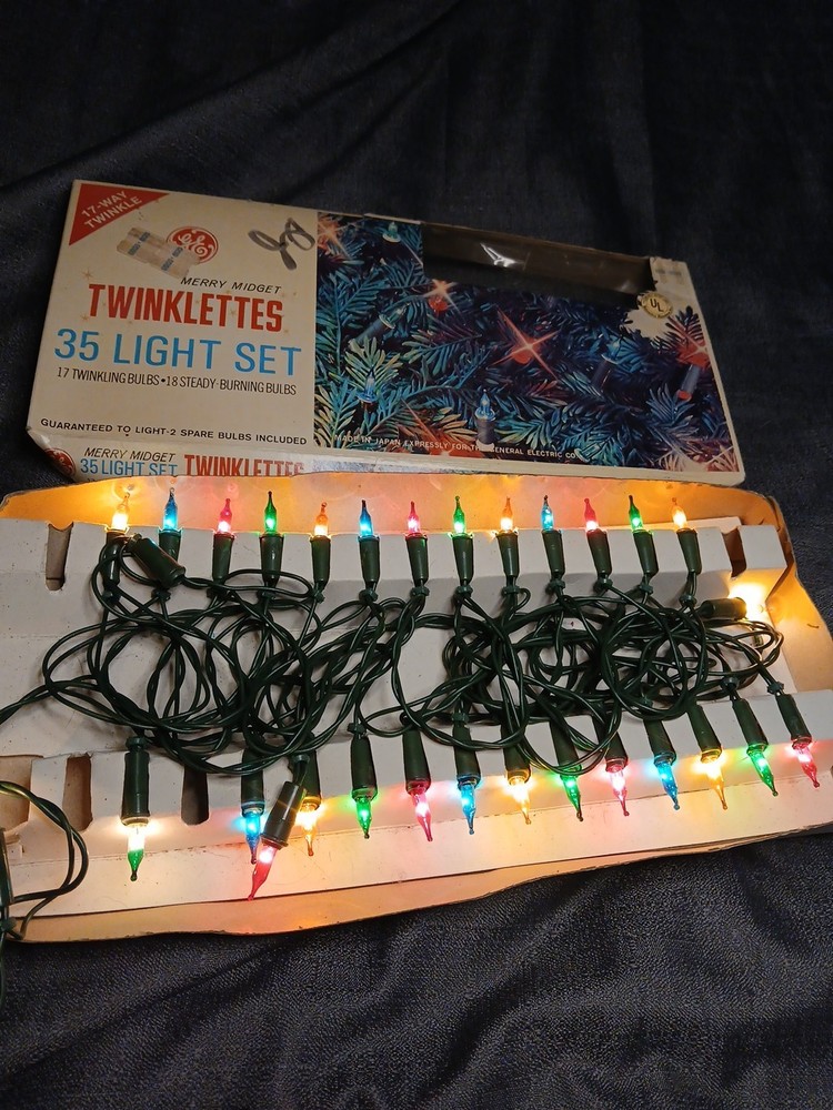 GE Merry Midget Twinklett 35 Light Set Christmas Multicolor String Tested In Box
