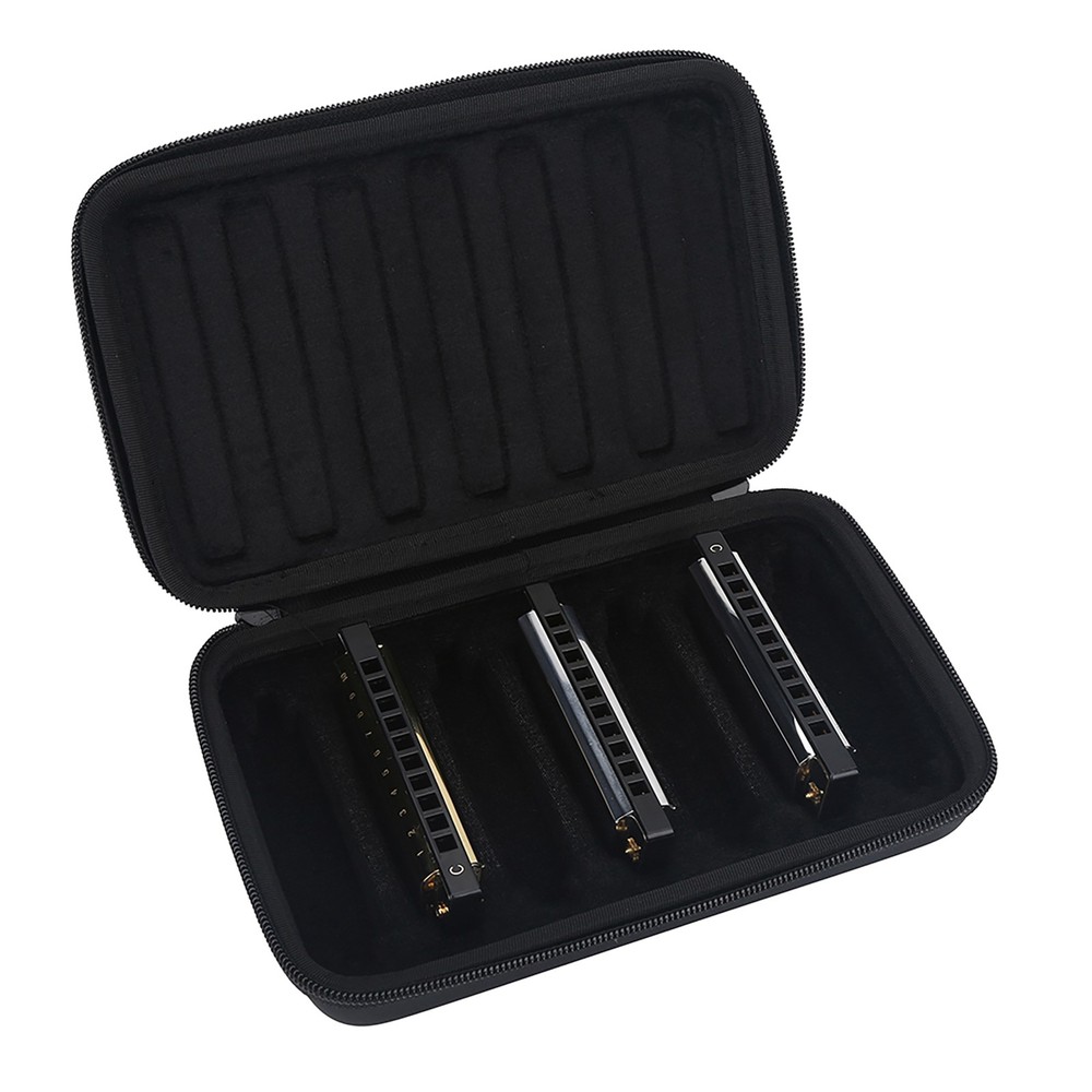 7 Harmonica PU Leather Black Zippered Carrying Case Storage Bag WQUD IIPT