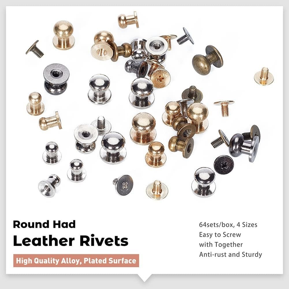 64 Sets 4 Colors Button Studs, 7 8 9 10mm Metal Studs Rivets Screwback Spots ...