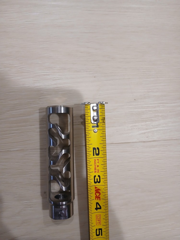Stainless Steel Brake Handle Decorative Muzzle 1/2-28 Thread .255 Thru Hole.