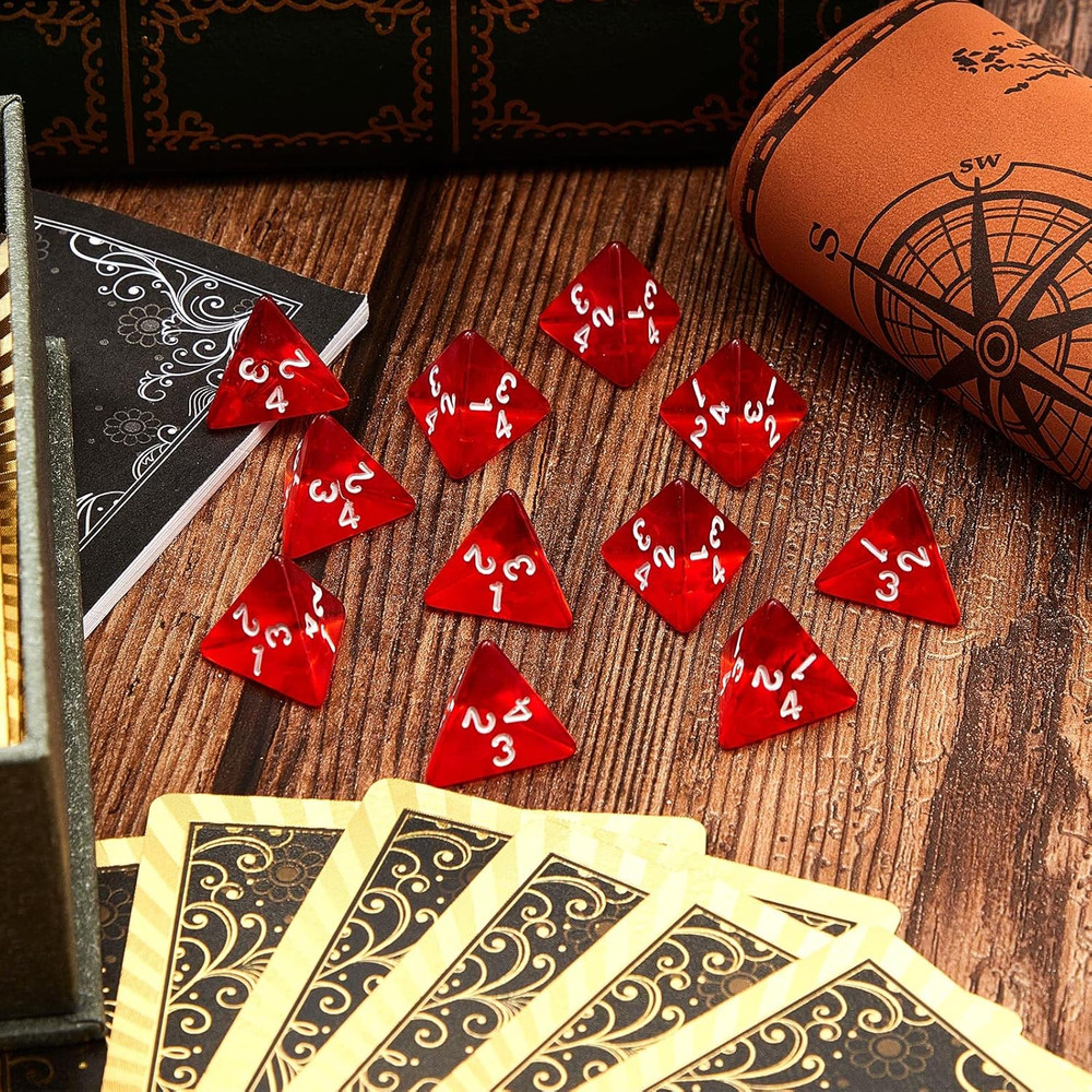 72 Pcs Red Four Sided D4 Dice 20 mm Bulk Cone Transparent Red Dice Polyhedral...