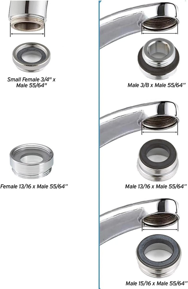 Faucet Adapter Kit Converts Female or Male Threads Various Sizes