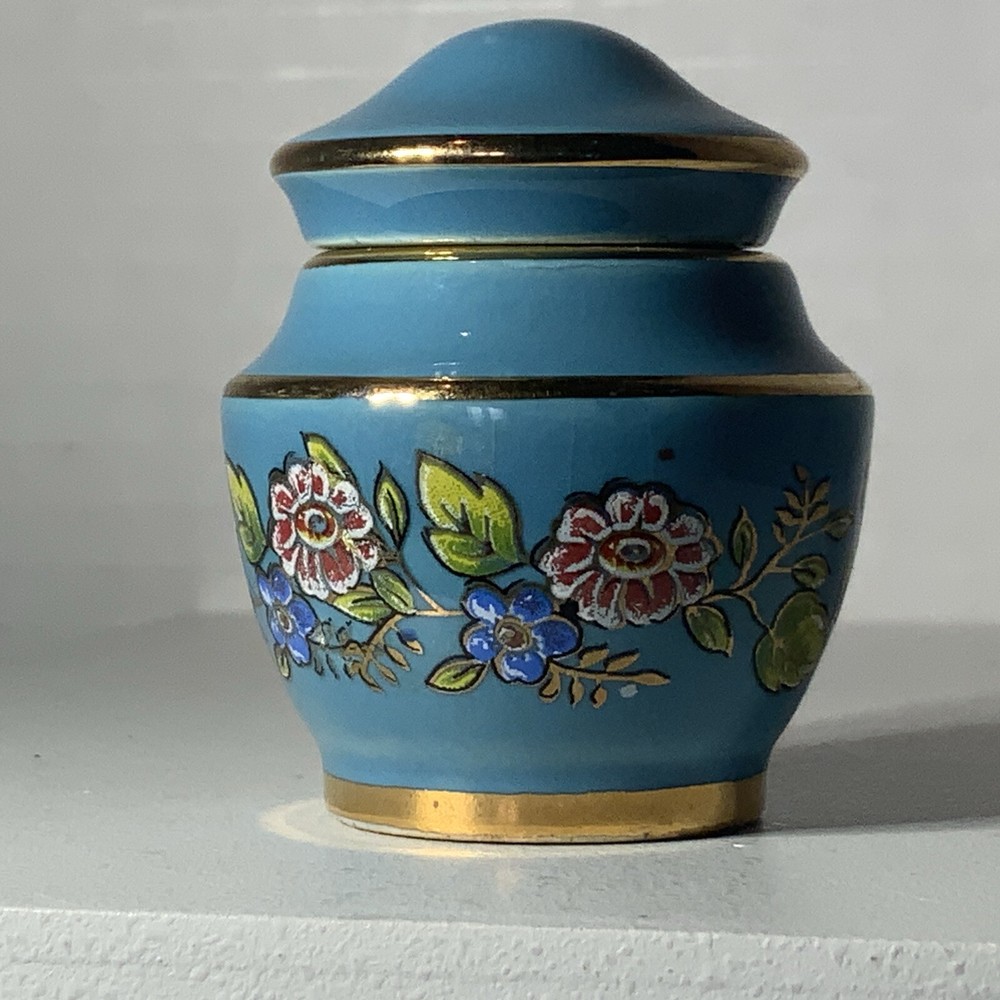 Vintage Miniature Blue Ceramic Perfume Bottle Solid Greece 2” Tall Empty