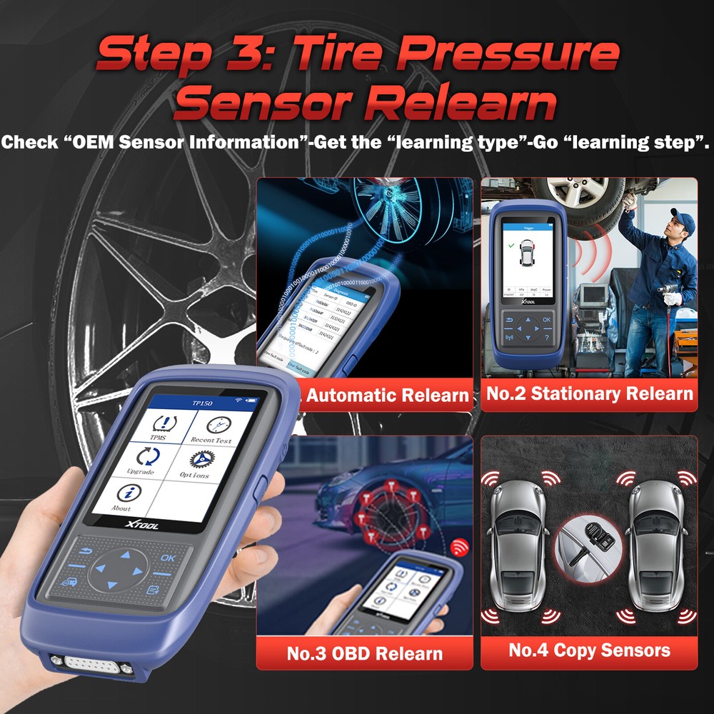 XTOOL TP150 TPMS Programmer Tire Sensor Relearn Tool Tire Pressure Light Reset