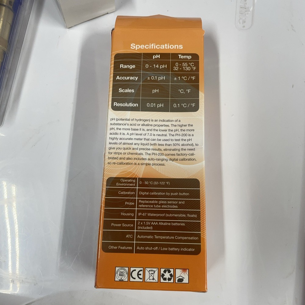 HM Digital PH-200 Meter, Waterproof pH Temperature Tester, Back Order 6 weeks