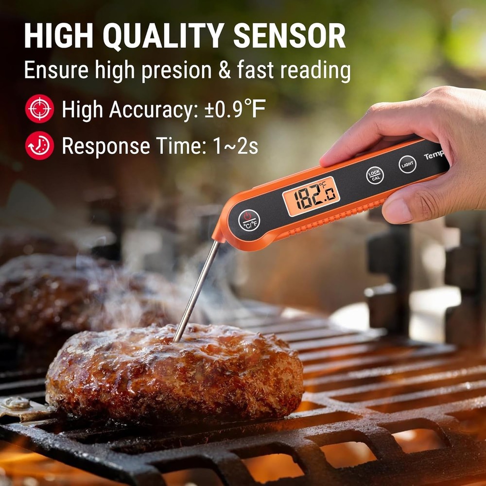 Accurate Waterproof Instant Read Thermometer - LCD Display, Calibration Ready