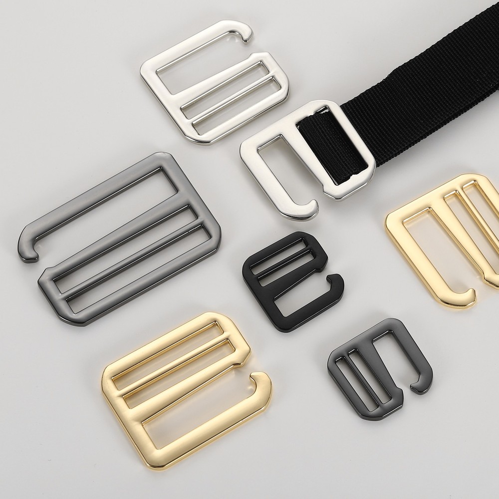 2Pcs G-Hook Webbing Buckles, 50mm Flat Tri-Glide, Light Gold