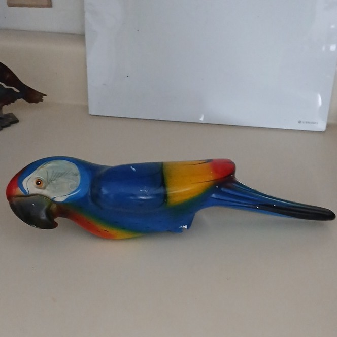 Hand-Painted Ceramic Parrot Figurine, Multicolor, Approx. 14 Inches