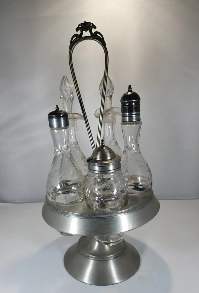 Antique Table Top Meriden silver cruet Salt Pepper set Glows
