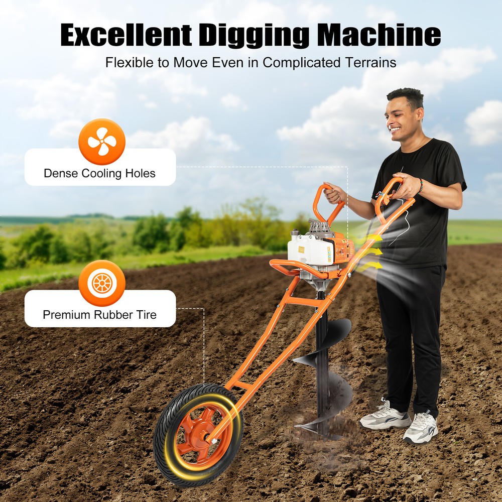 3HP 63CC Post Hole Digger Gas Powered Earth Auger Borer Wheelbarrow Ground Drill