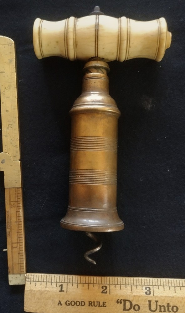 THOMASON ENGLISH DOUBLE ACTION CORKSCREW BRASS&BONE HANDLE MISSING DUSTING BRUSH