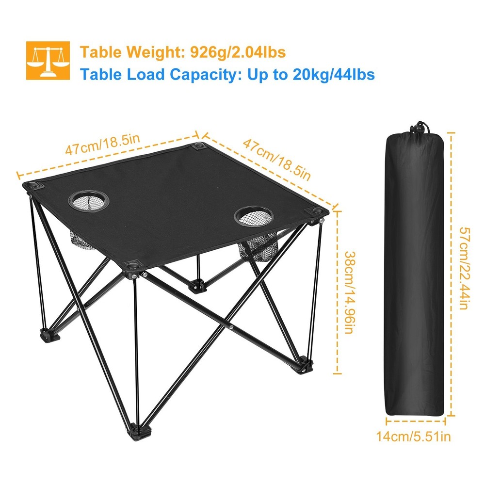 Portable Folding Camping Table w/ Cup Holders - Sturdy Picnic