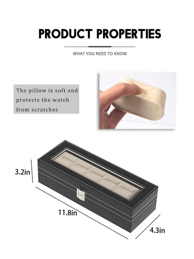 Ausalivan Watch Display Case For Men,Leather 6 Slots, Black Leather