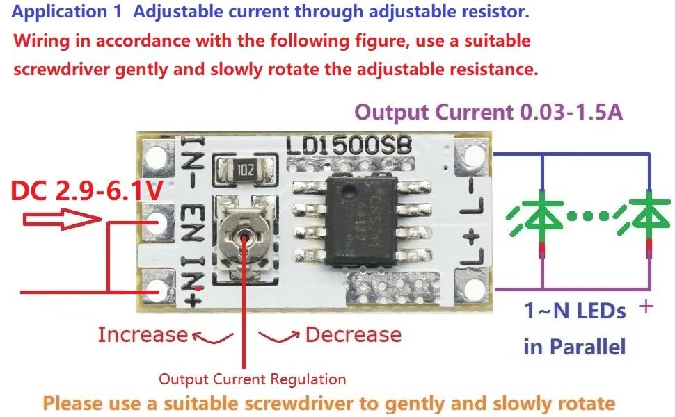 2 PCS Constant Current LED Driver Module DC 3-6V 28-1500mA Adjustable Output