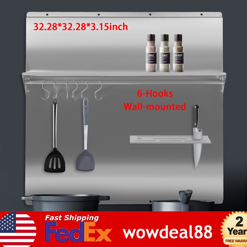 30x30.7" Backsplash Stainless Steel Kitchen Range Hood Wall Tile Shield w/Hooks
