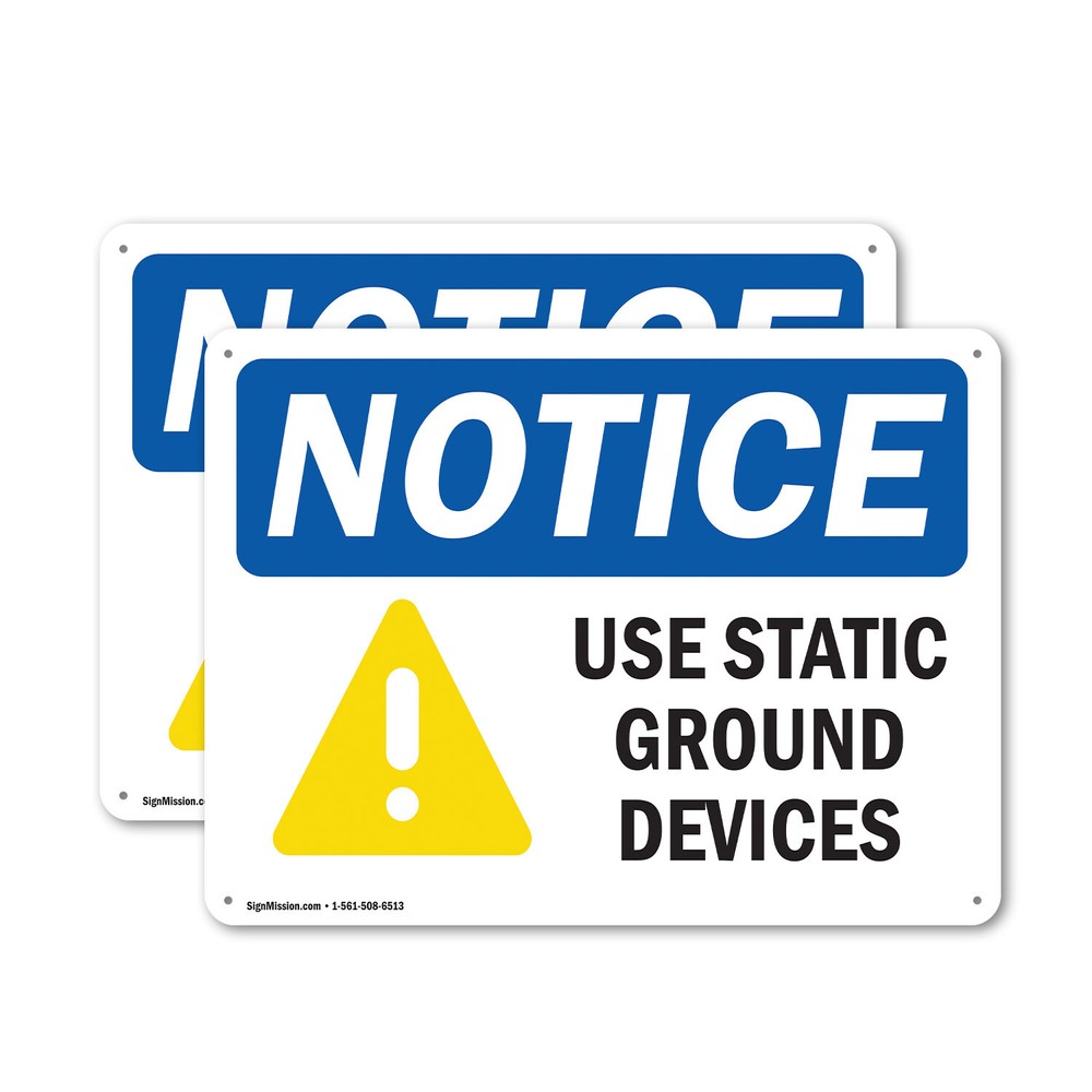 (2 Pack) Use Static Ground Devices OSHA Notice Sign Decal Metal Plastic