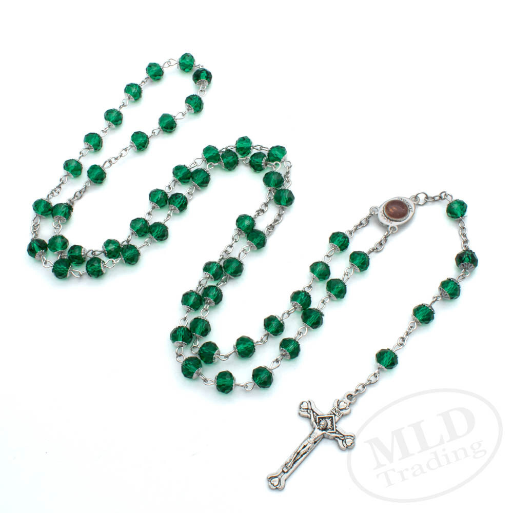 Emerald Green Rosary Necklace – Jerusalem Holy Center – 8mm Catholic Beads