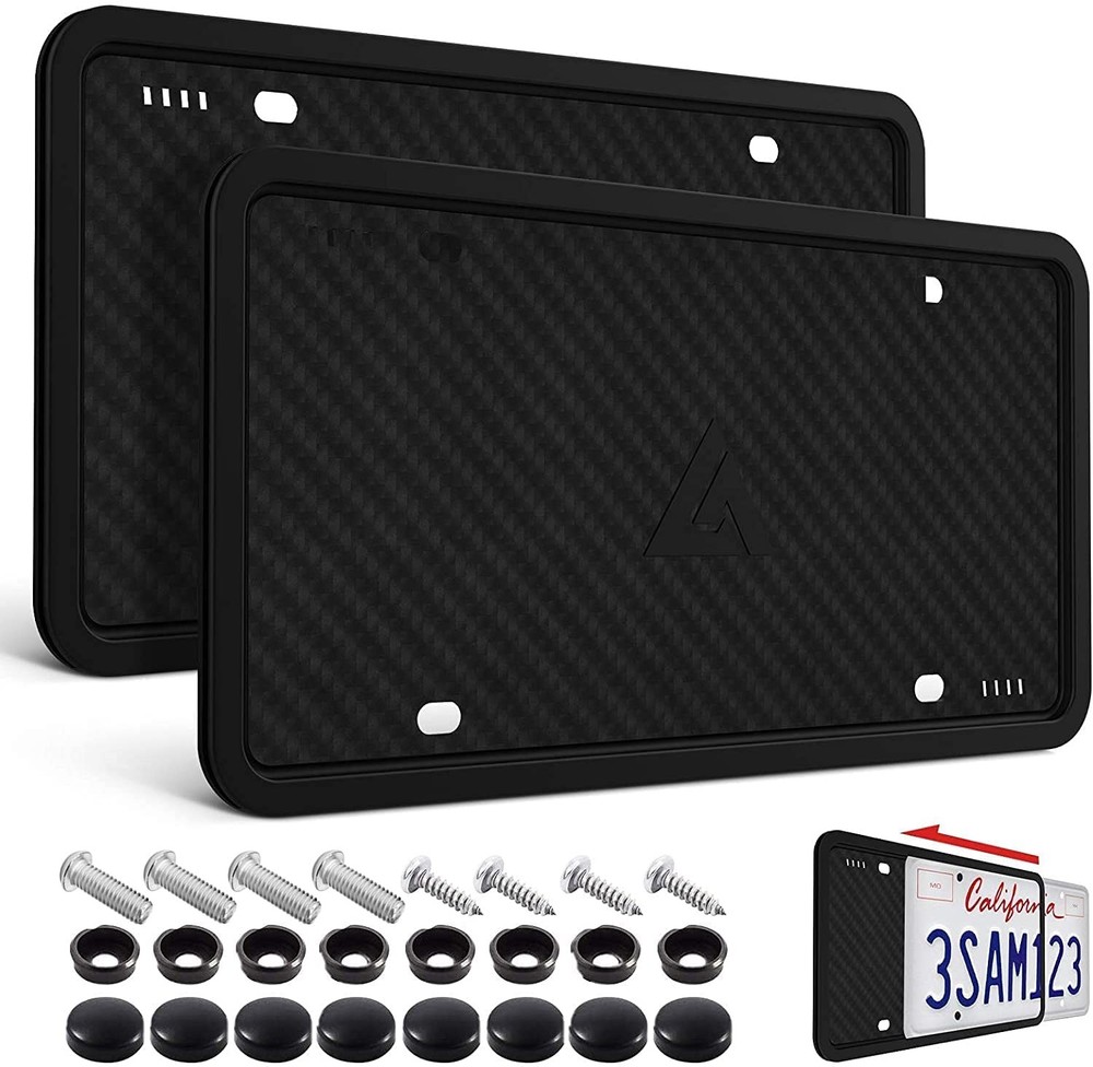 Silicone License Plate Frames,2 Pack Black Side-Opening License Bracket Holder w