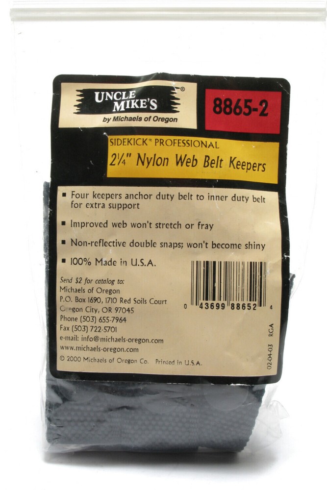 Uncle Mike's 8865-2 2-1/4" Nylon Web Belt Keepers, 4-pack