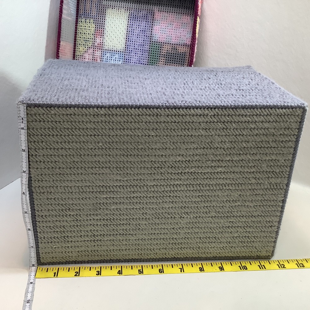 Vintage Compleated Handmade Large Plastic Canvas Sewing Basket Patchwork Motief