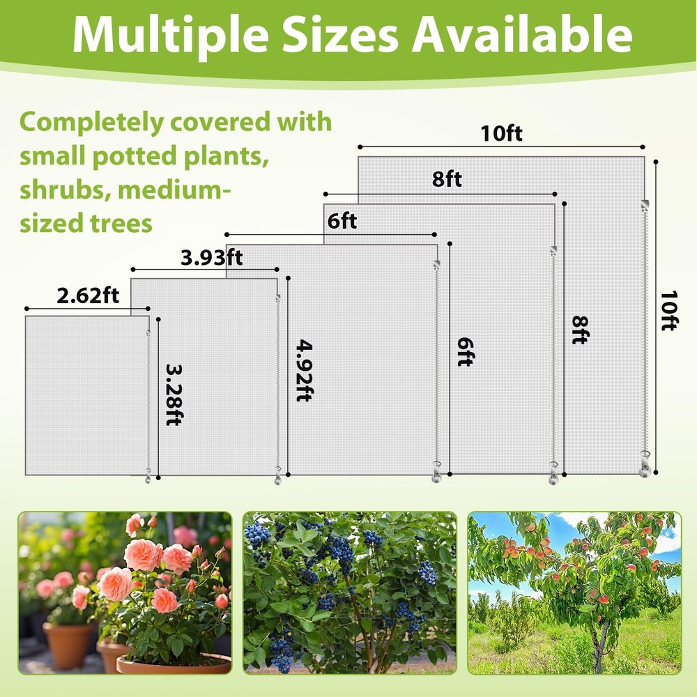 Fruit Tree Netting 8x8FT HDEP Material, 2 Pack with Drawstring & Zipper