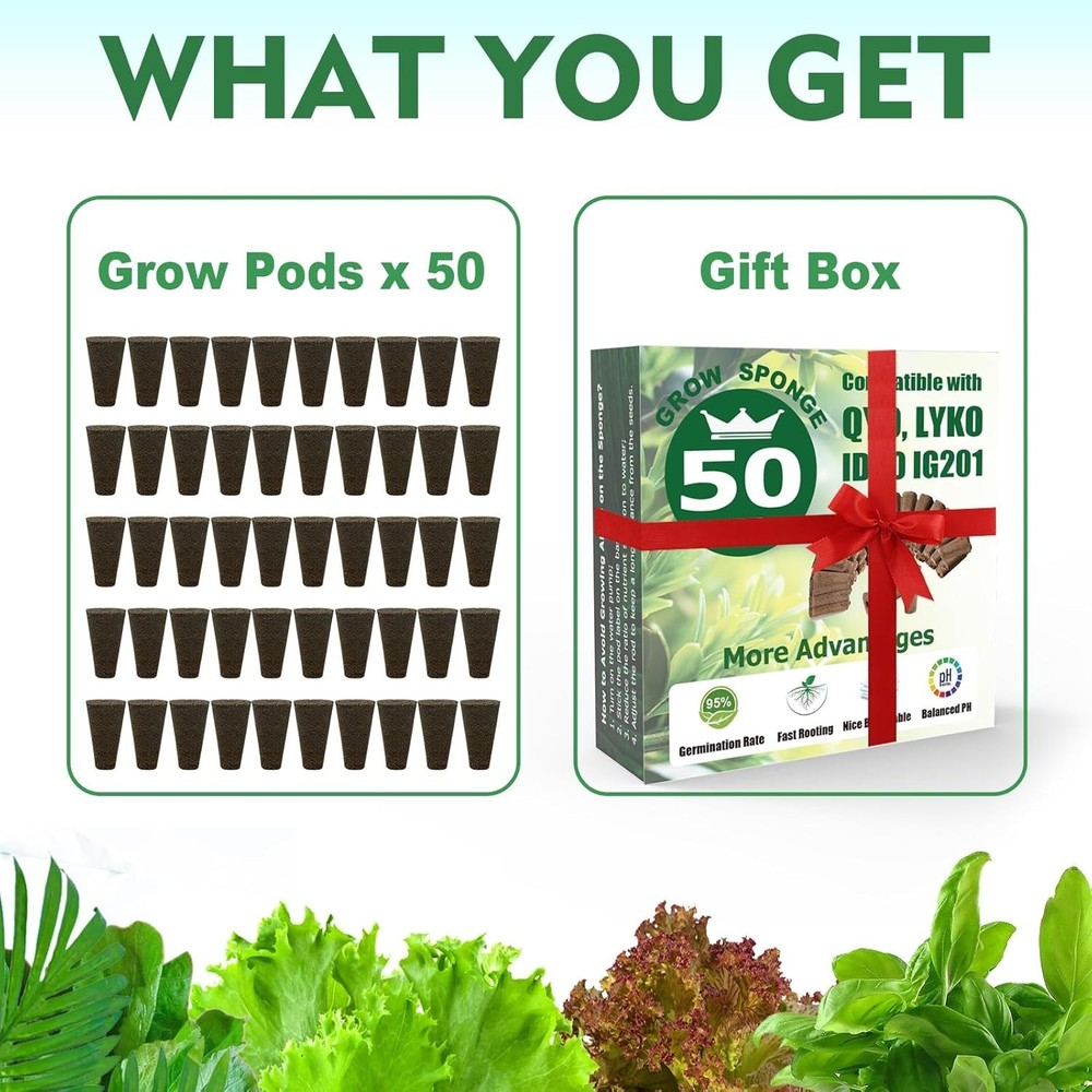 Hydroponic Grow Sponges 50 Pack Biodegradable Coconut Shell Seed Starter